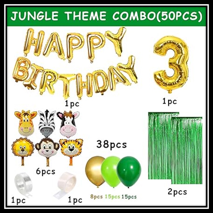 Jungle Theme Birthday Party Decoration Set 50 Pcs for Kids Boys & Girls โ Animal Safari Birthday Balloon Combo with Happy Birthday Banner, Foil Curtains & Number Balloon - Image 9