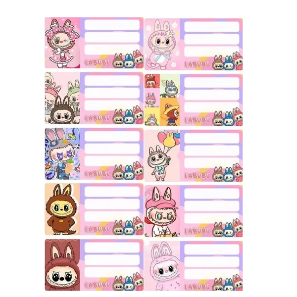 Labubu School Name Tags Stickers Full Sheet For Notebooks , Books and Copies - Image 2