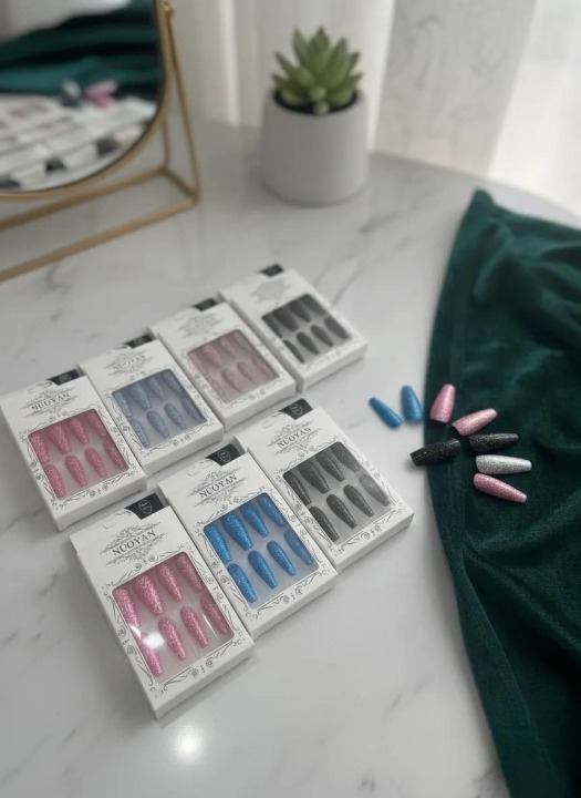 Multicolor Glittery Long Stick-On Artificial Nails โ 12 Pcs - Image 5