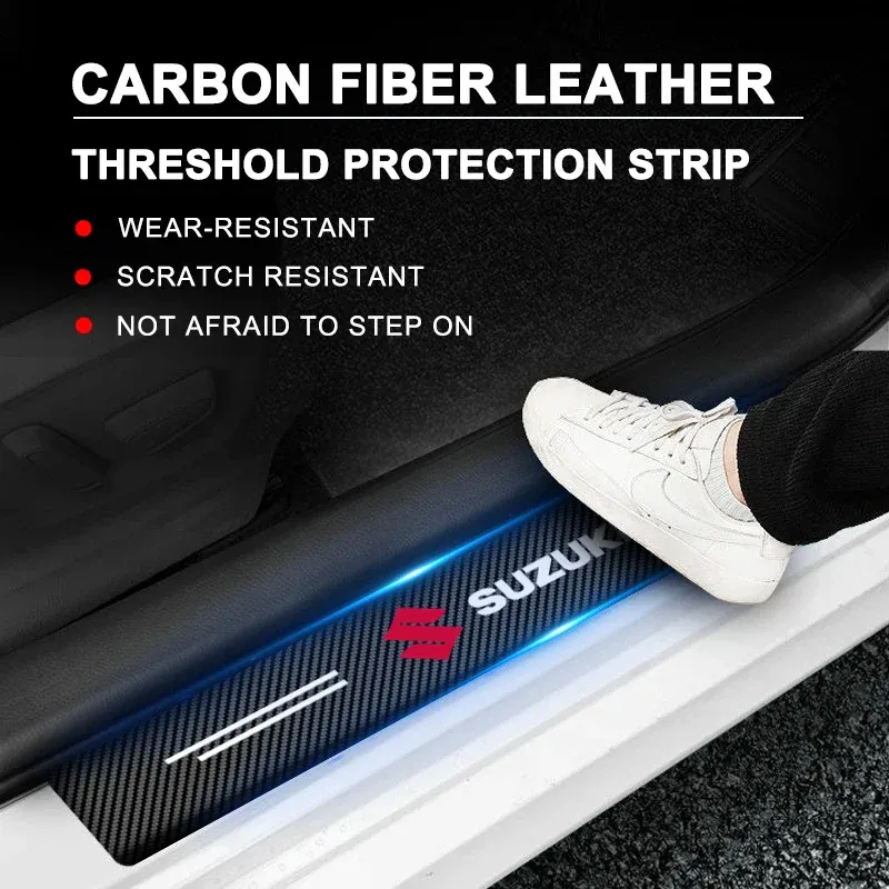 Set Of 4 Carbon Fiber Car Door Sill Protector Stickers 2 Pcs 23.5 Inches 2 Pcs 15.5 Inches Scratch Resistant | Random Design - Image 2