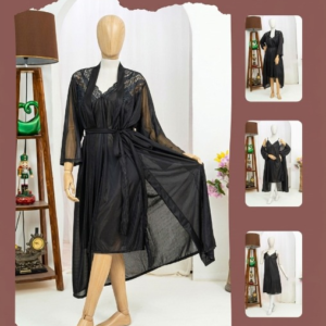 Premium Silk 2-Piece Bridal Nightwear Set - Elegant Lace Embroidery Sleepwear Free Size Sku:R-017