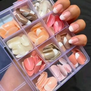 144 Pcs Multicolor False Nails Box Stylish Durable Easy To Use For Everyday Fashion Parties And Nail Art Designs - With Nail Glue