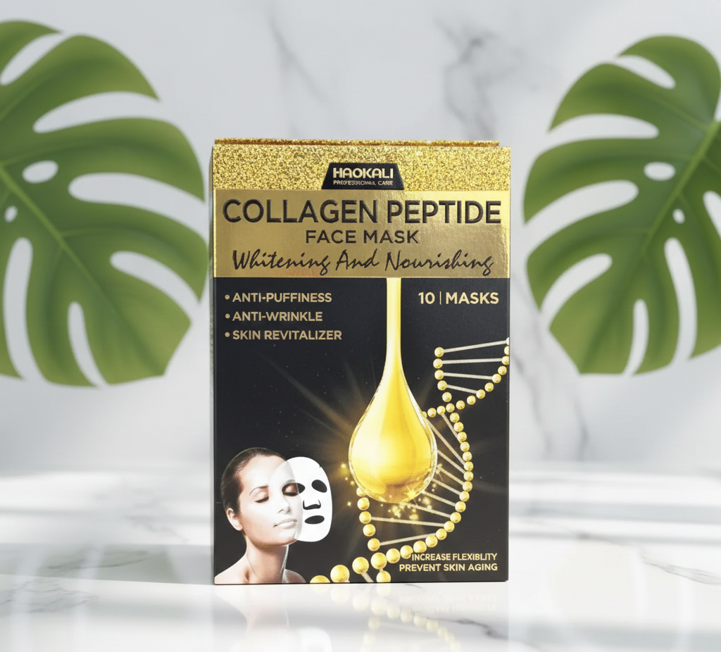 HAOKALI Professional Care Collagen Peptide Face Mask (10-Pack) - Anti-Puffiness, Anti-Wrinkle, Whitening & Nourishing Skin Revitalizer - Image 3