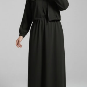 Stylish 2 Piece Set Long Frock Maxi Dress With Matching Zipper Jacket Premium Quality
