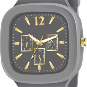 Grey Silicone Analogue Watch with 3 Sub-Dials for Men