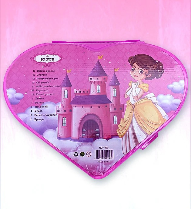 90 Pcs Heart Shape Colour Kit Painting Set For Kids With Colour Pencils Crayons And Art Accessories (Random Characters) - Image 3