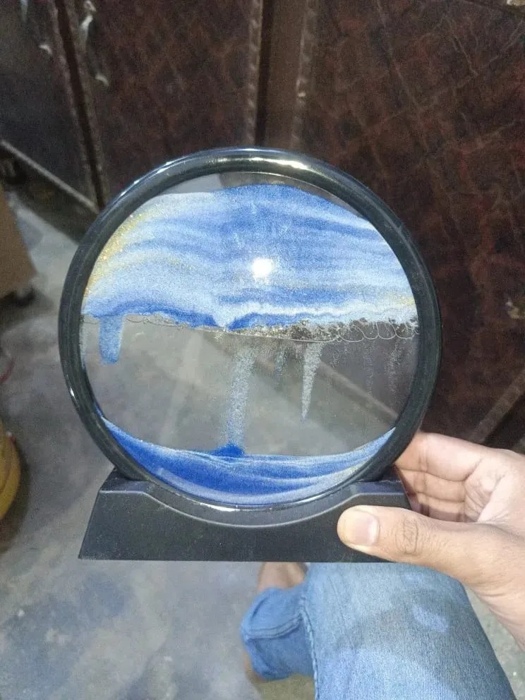 3D Moving Sand Art Lamp With Stand | Sand Lamp For Room & Home Decoration | Sandscapes Frame For Table | Random Colour - Image 5