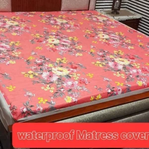 Waterproof Floral Mattress Cover Pink Double Bed