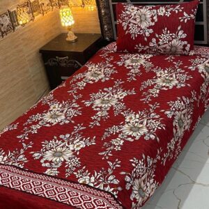 Red Crystal Cotton Printed Single Bedsheet 4 Pcs Set