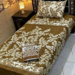 Premium Quality Cotton Salonica Bedsheet Set Single Bed Brown Cream Leaf Print