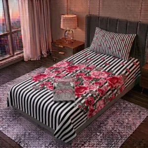 Exclusive 4 Pcs Cotton Salonica Printed Single Bedsheet