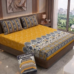 3 Pcs Cotton Salonica Printed Double Bedsheet