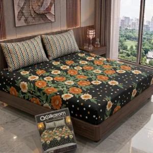 3 Pcs Cotton Salonica Printed Double Bedsheet