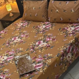 Stylish 3 Pcs Cotton Salonica Printed Double Bedsheet