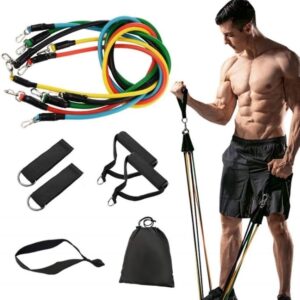 Premium Resistance Band Set For Home Workouts - 11 Piece Elastic Fitness Exercise Tubes With Carrying Pouch