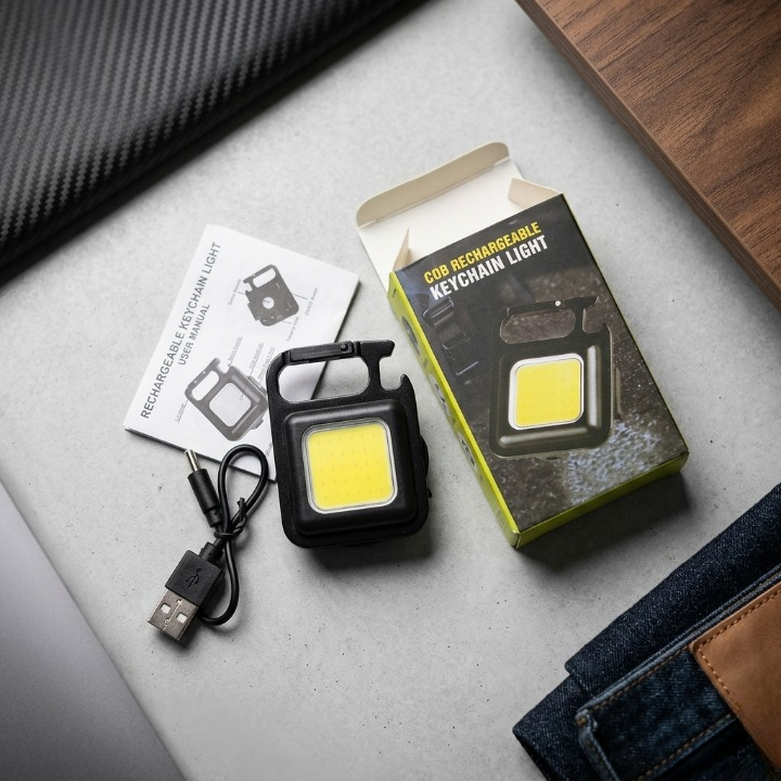 COB Rechargeable Keychain Light โ Ultra Bright Metal Body Emergency Light with Type-C Charging (With Cable)