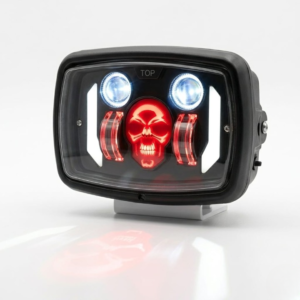 Premium Skull Headlamp for Honda CD70 & CG125 โ Aggressive Red Skull DRL with Dual LED Projectors
