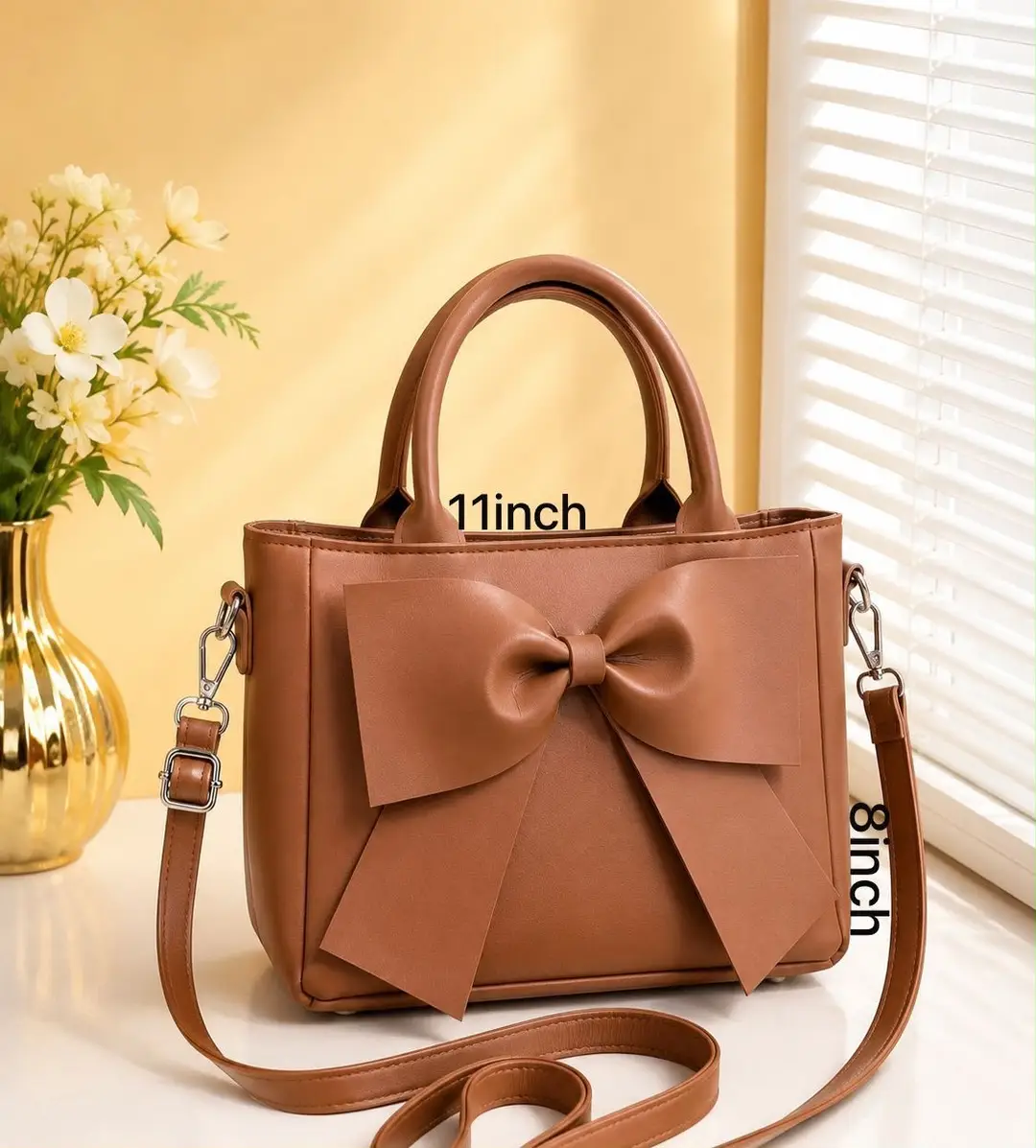 Women's Leather Plain Shoulder Bag - Image 2