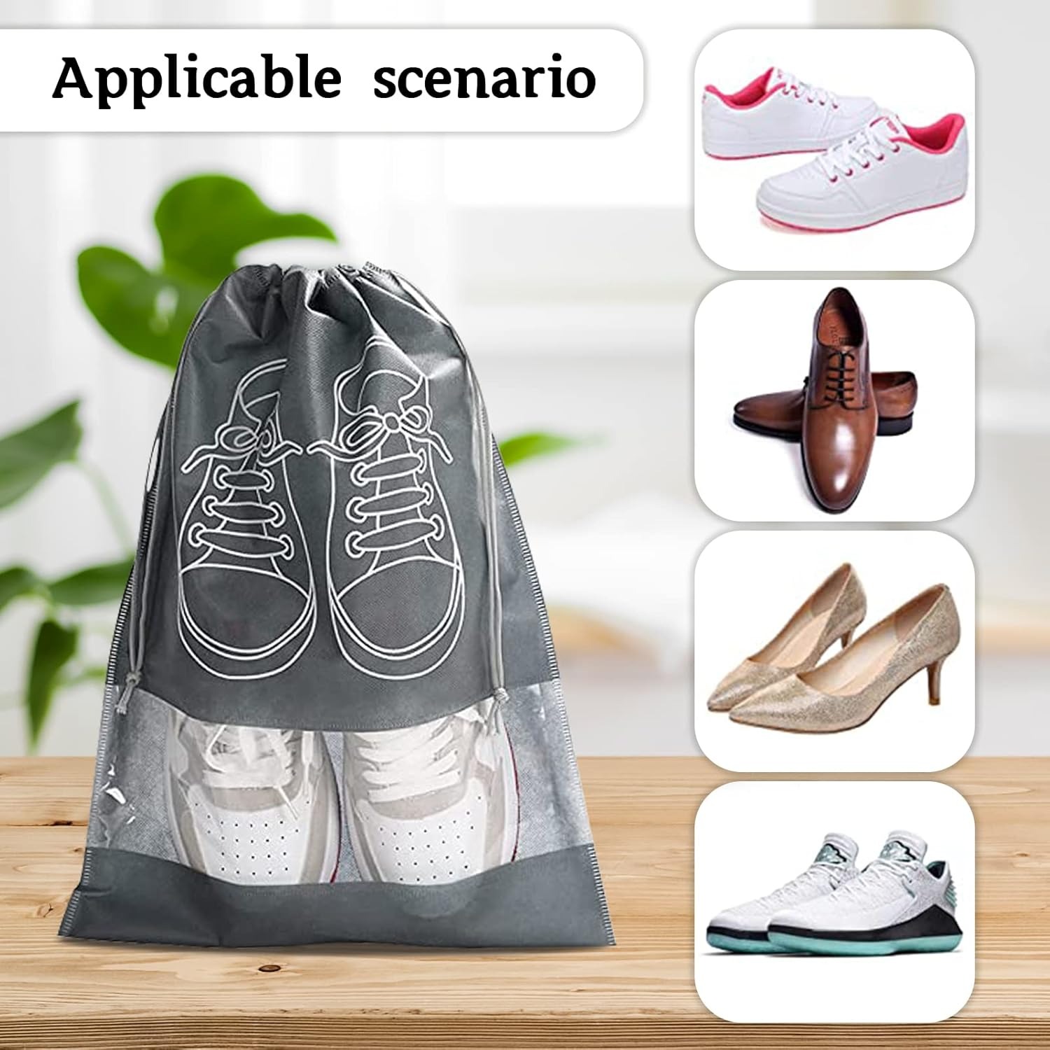 1 Pc - Shoe Bags For Travel Dust Proof Storage Organizer With Clear Window Non Woven Packing Pouch - Size: 12.5x16.5 - Image 2