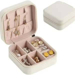 Compact Leather Jewelry Box Multicolor Zipper Closure 10x10x5cm