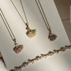 Golden Base Swan Necklace And Tulip Bracelet Set