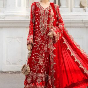 Zarmeen Emaan Luxury Embroidered Collection Shirt Front Back Sleeves Neckline Daman Patch Premium Viscose Trouser Pure Bamber Dupatta