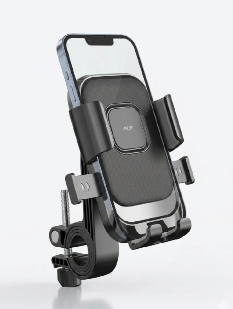 FLY Universal Mechanical Bike & Motorcycle Phone Mount โ 360ยฐ Adjustable Handlebar Bracket for Bicycles, Scooters & E-Bikes