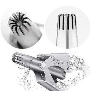 Stainless Steel Manual Nose Hair Trimmer – Portable 6-Teeth Precision Trimming Tool with Drawstring Bag and Brush