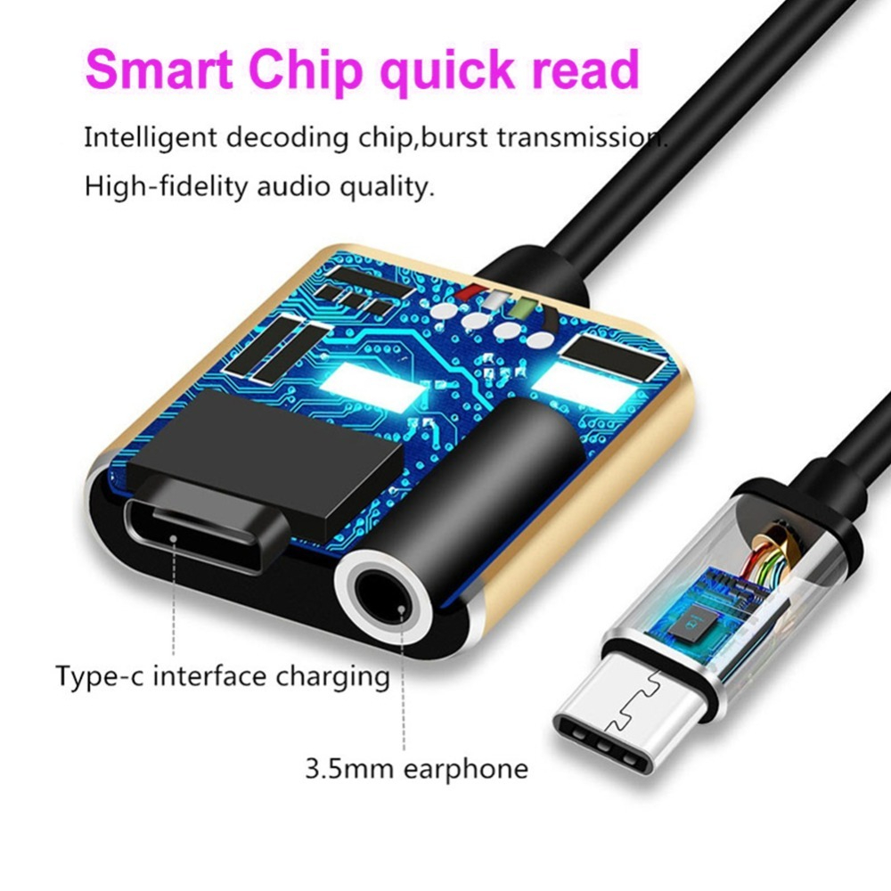 USBType C to 3.5mm Audio Adapter With Charging Port 2 in 1 Dual Port Aux Headphone Jack Connector For Type-C Models | Earphone Converter Aux Cable With Type-C Charging Jack Headset Splitter Music Converter - High Quality - Image 4