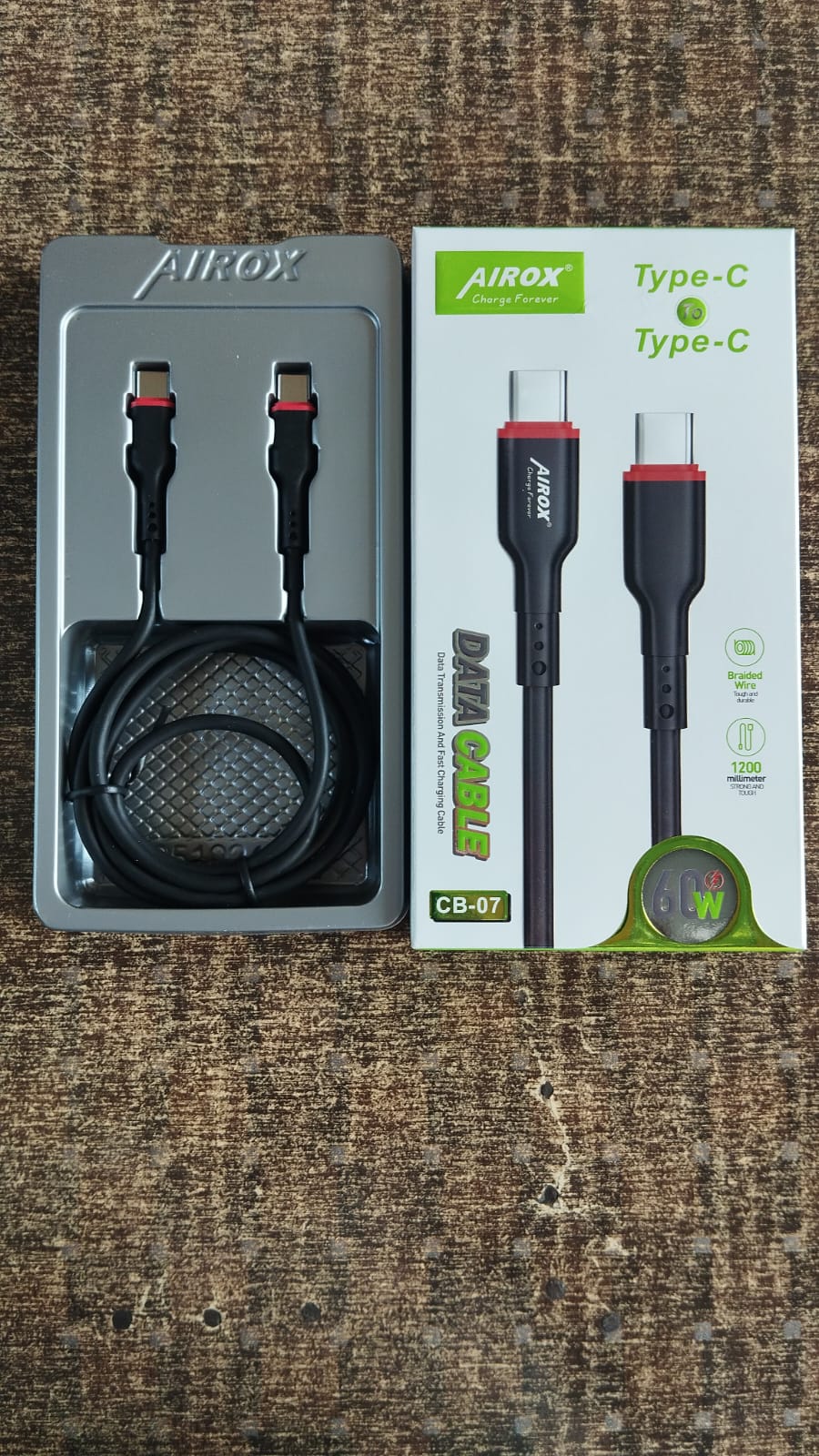Airox USB Type-C to Type-C 60W Fast Charging Data Cable โ Black - Image 3