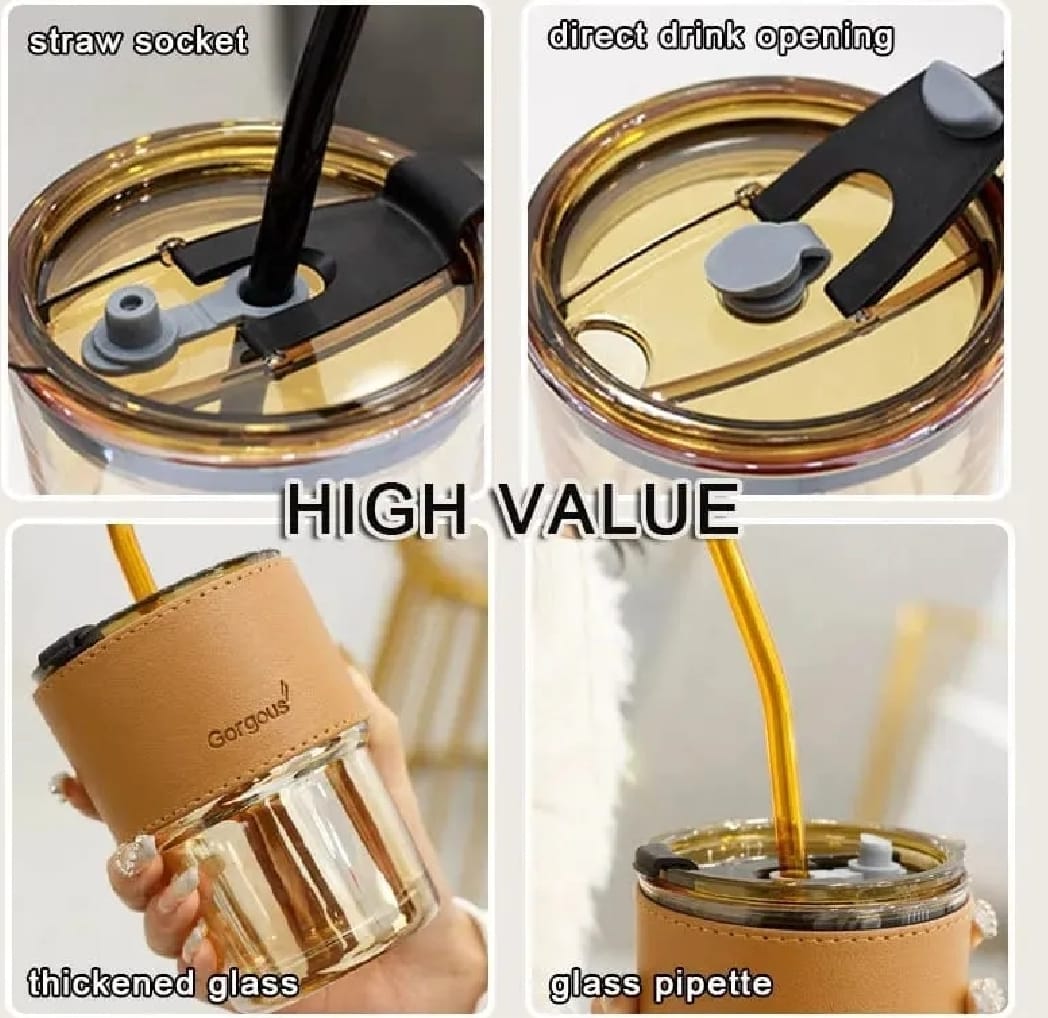 Reusable Coffee Mug with Straw โ Leakproof Lid & Heat-Resistant PU Leather Sleeve for Hot & Cold Drinks (300ml) - Image 3