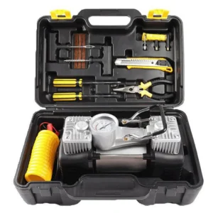 Imported 12V Car Tyre Inflator High Pressure Double Cylinder Pump Metal Tire Inflator Pressure Air Pump and Repair Kit