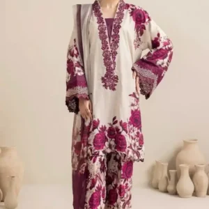 3 Pcs Women's Stitched Silk Printed Suit