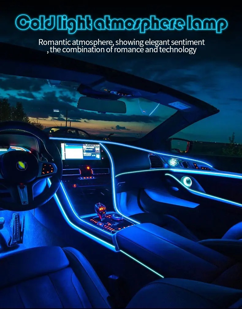 Flexible EL Wire LED Strip Car Interior Ambient Light โ Ice Blue Cigarette Lighter Powered wire Strip 2 Meters - Image 4