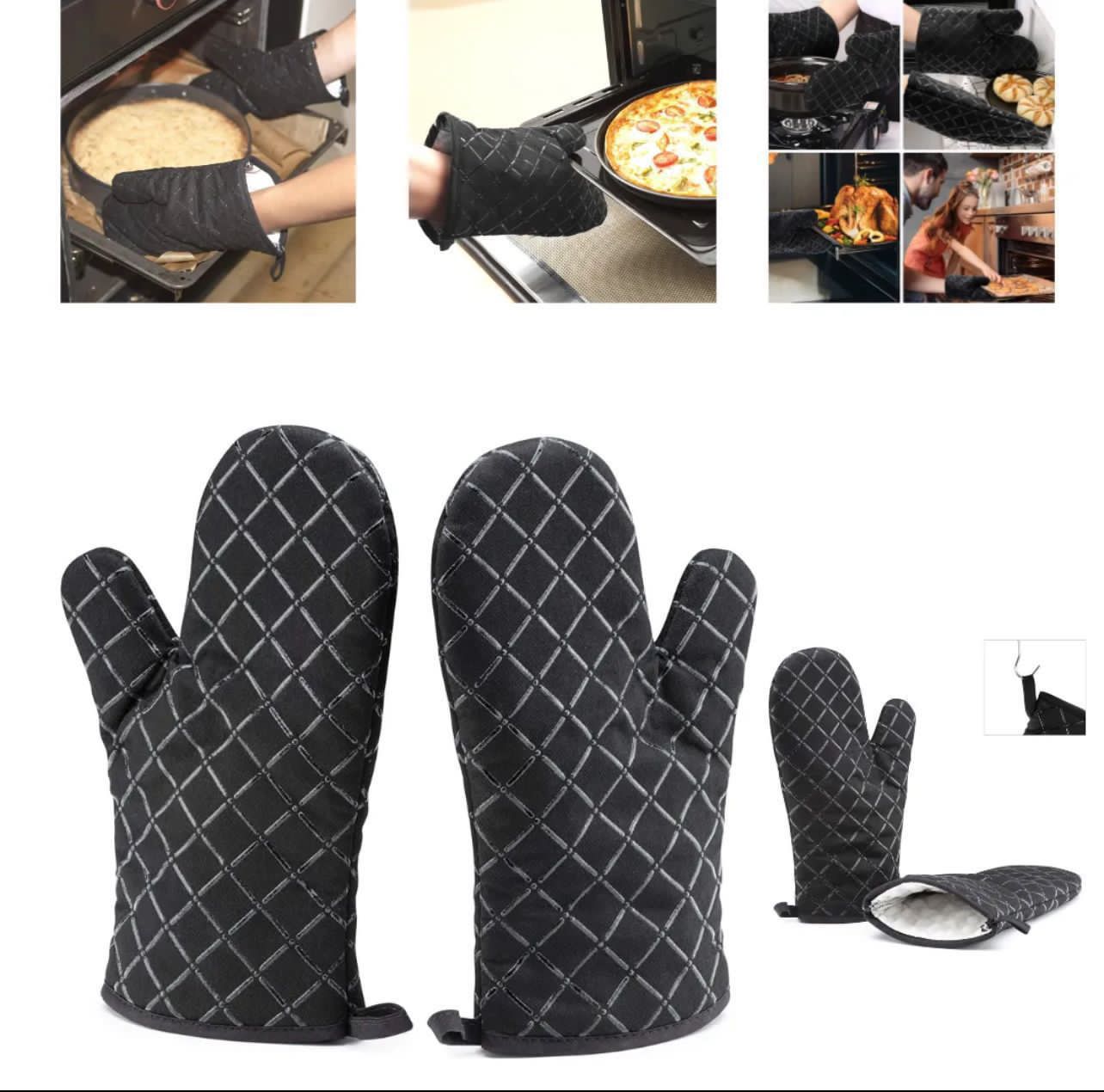Premium Heat Resistant Oven Mitts 2Pcs Extra Long Kitchen Gloves For Baking Cooking BBQ And Grilling Durable Cotton (Random Colour And Design ) - Image 3