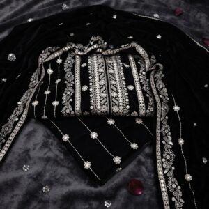 Premium Velvet Unstitched Suit Intricate Embroidery Soft Comfortable Fabric Includes Shirt Trouser Dupatta Perfect For Winter And Formal Wear