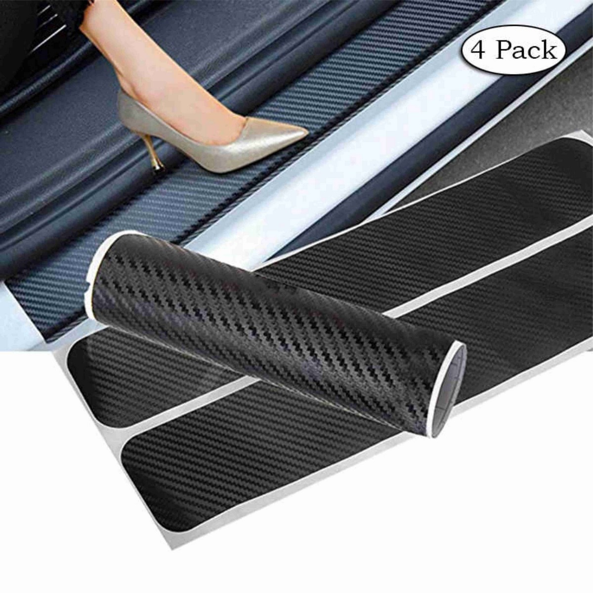 Set Of 4 Carbon Fiber Car Door Sill Protector Stickers 2 Pcs 23.5 Inches 2 Pcs 15.5 Inches Scratch Resistant | Random Design - Image 3