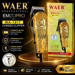 WAER WA-1917 Professional Hair Clipper โ Heavy Duty Corded Hair Cutting Machine with 4 Guide Combs