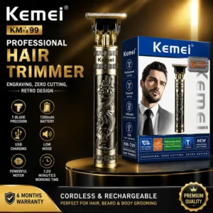 Kemei KM-T99 Professional Hair Trimmer – 1200mAh Rechargeable T-Blade Hair Clipper & Beard Trimmer