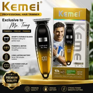 Kemei KM-1742 Professional Hair Trimmer โ Rechargeable Cordless Beard & Hair Clipper with LED Power Display