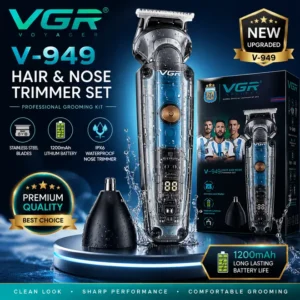 VGR V-949 Professional Hair & Nose Trimmer Set โ 1200mAh Lithium Battery, Stainless Steel Blades, IPX6 Waterproof