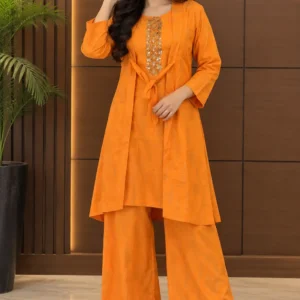 3 Pcs Women's Stitched Linen Hand Work Gown Set