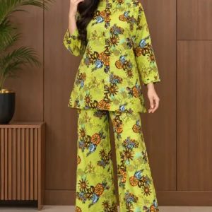 2 Pcs Women's Stitched Linen Printed Co-Ord Set
