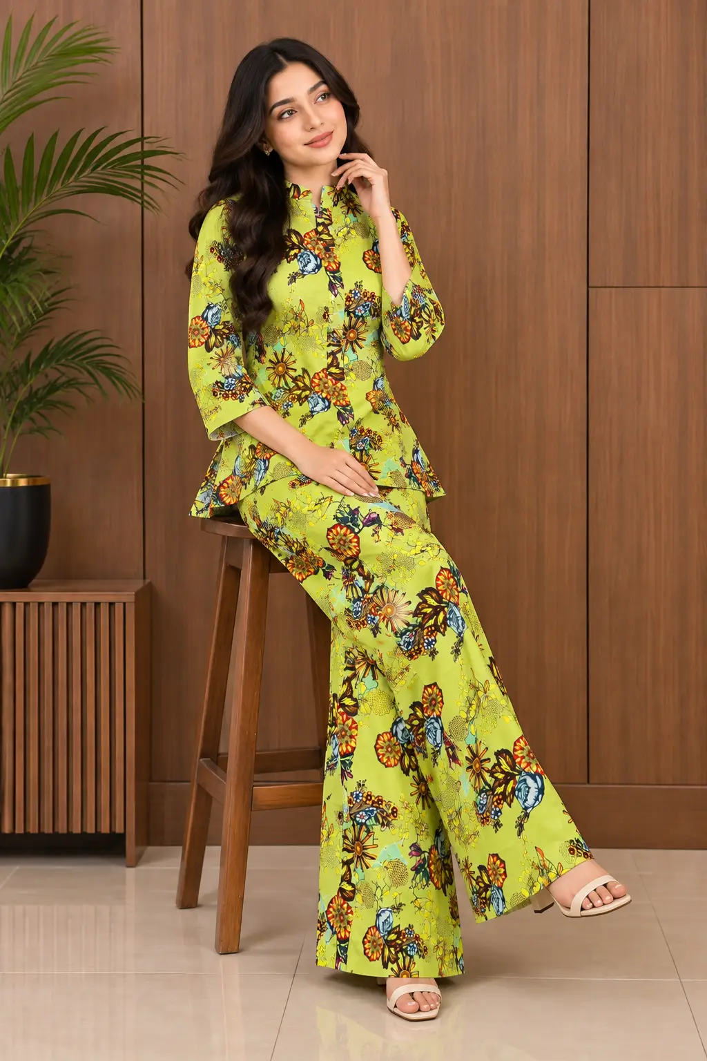 2 Pcs Women's Stitched Linen Printed Co-Ord Set - Image 2