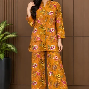 2 Pcs Women's Stitched Linen Printed Co-Ord Set