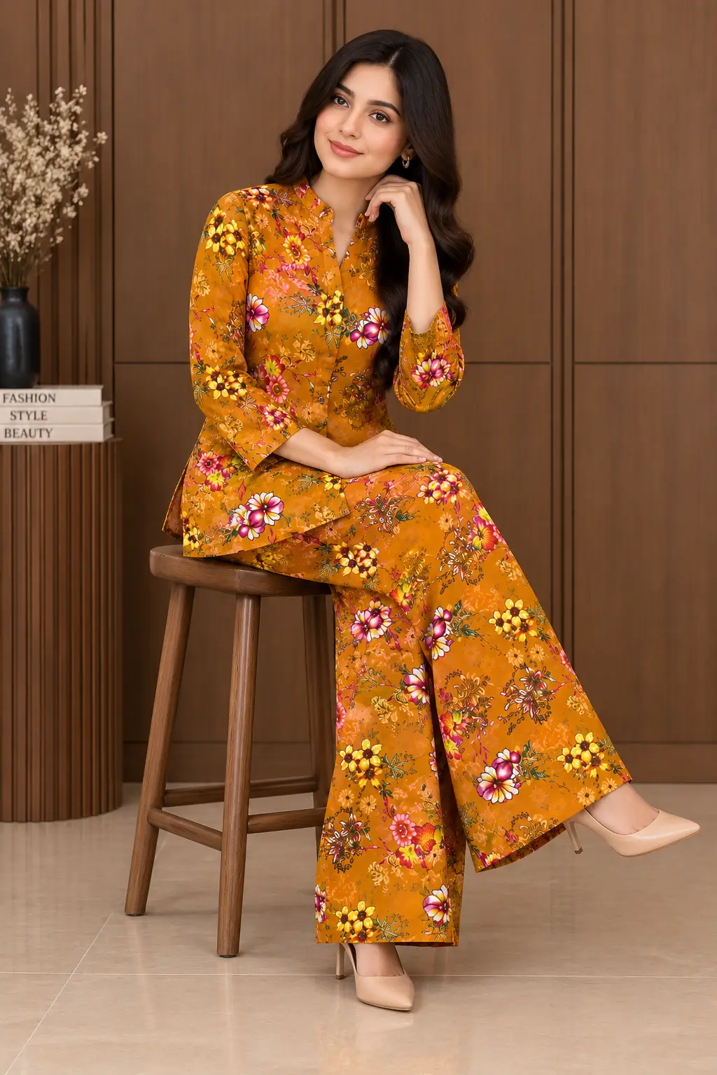 2 Pcs Women's Stitched Linen Printed Co-Ord Set - Image 2
