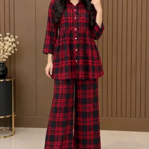 2 Pcs Women's Stitched Linen Printed Co-Ord Set