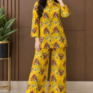 2 Pcs Women's Stitched Linen Printed Co-Ord Set