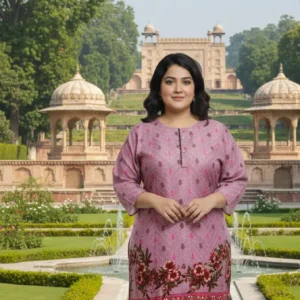 2 Pcs Women's Stitched Linen Printed Shirt And SHALWAR