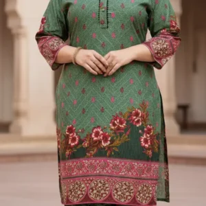 2 Pcs Women's Stitched Linen Printed Shirt And  SHALWAR